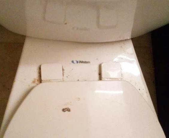 White Western-brand toilet shown dirty and stained before professional deep bathroom cleaning in Bellevue.