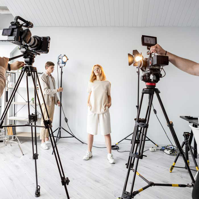 Photography studio in Seattle with organized equipment and clean production space