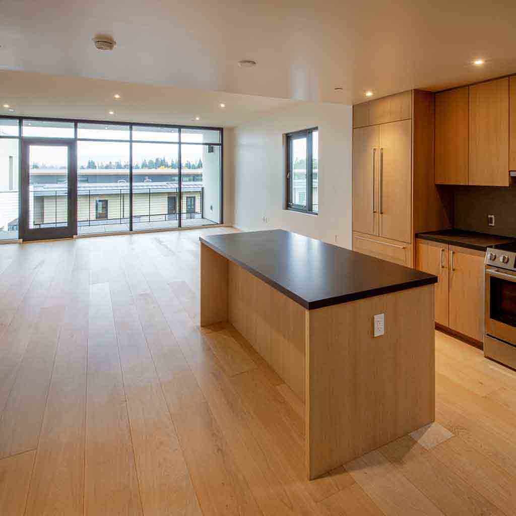 Finished new apartment interior after construction, clean and ready for move-in in Seattle