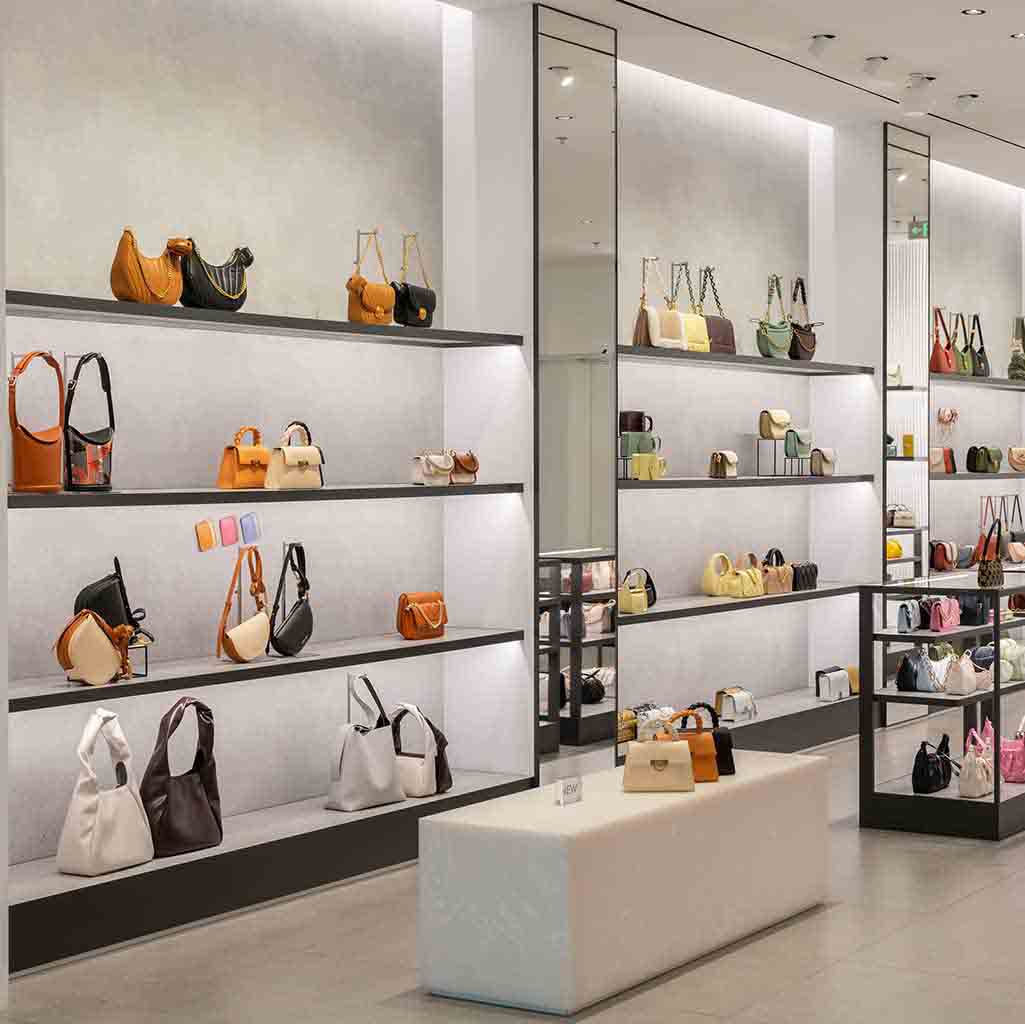 A clean boutique retail interior with polished floors, organized displays, and a spotless fitting-room area, photographed before opening hours in Seattle