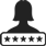 An icon with a white background and the profile of a woman with 5 stars underneath